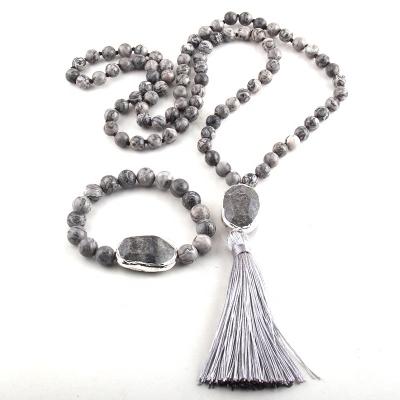 Chine Natural BOHEMIA Fashion Amazonite Jewelry Set Map Stone Facet Stone Link Tassel Necklace Bracelet Set à vendre