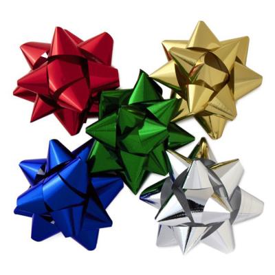 China 5cm Plastic Christmas Star Ribbon Bow Metallic Gift Decoration for sale