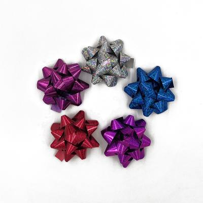 China 3inch Holographic Plastic Star Ribbon Bow Customized Color OEM for sale