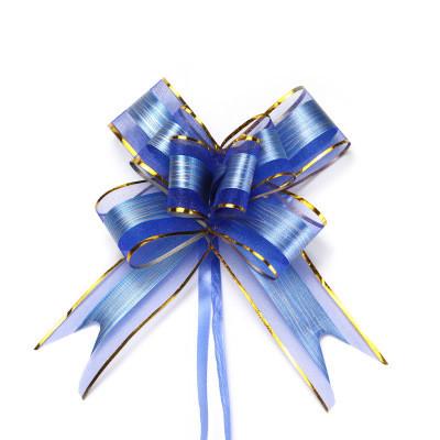 China 36mm Christmas Ribbon Pull Bows Bark Organza Ribbon Blue Color for sale