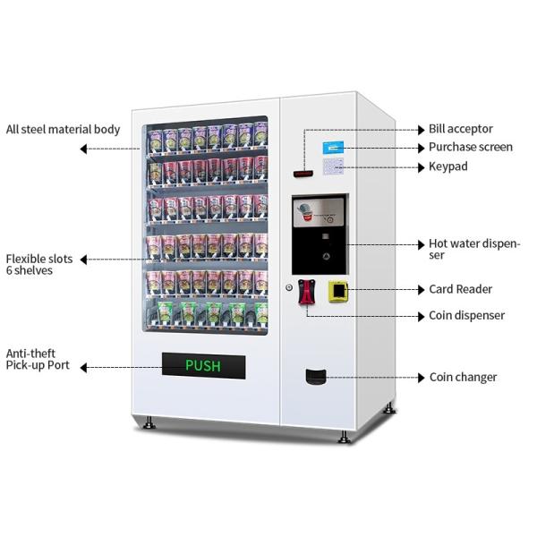 Quality Capacity Metal Plate Cup Noodles Vending Machine 500W Cash Card Payment for sale