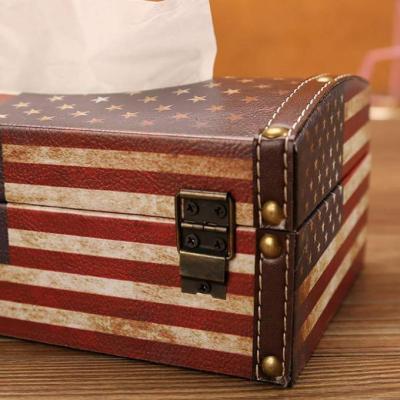 China 20.2 Oz Wooden Tissue Box Cover Holder American Flag Classical Napkin Box For Office for sale