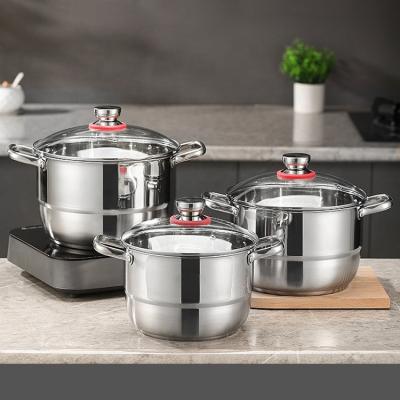 China Factory Price Silver Cookware 6 PCS Steamer Pots Set Non Stick Soup Stock Pots Induction Cooking Pot Sets With Glass Lid for sale