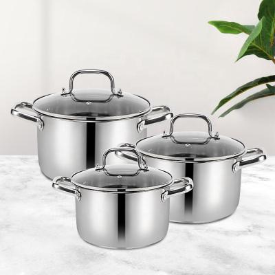 China New Arrival 3 Piece Cookware Set Stainless Steel Soup Pot Stock Pot Set Cooking Cookware Set for sale