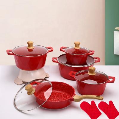 China Brand New Design Black Kitchen Soup Pot Set 12Pcs Aluminum Nonstick Cooking Pot Set Cookware for sale