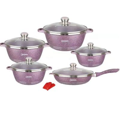 China Hot Selling Aluminium Pots Sets Cooking Cookware Medical Stone Nonstick Forged Cookware Sets for sale