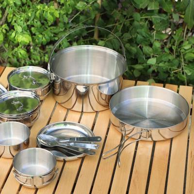 China Hot Selling Multi-function 17pcs Cooking Utensils Camping Cookware Set Picnic Outdoor Cooking Pot Set for sale