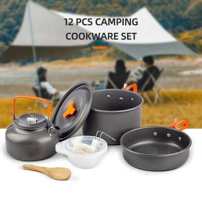China Factory Wholesale Multi-Color Outdoor Cooking Pot Set Durable Ware Tea Pot And Pan Camping Cookware Sets for sale