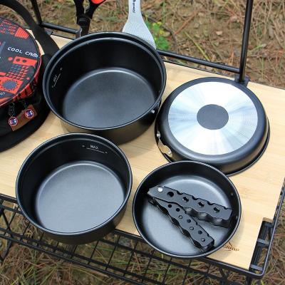 China Factory Price Kitchen Black Cookware Set Outdoor Cooking Set Nonstick Camping Cookware Sets With Handle for sale
