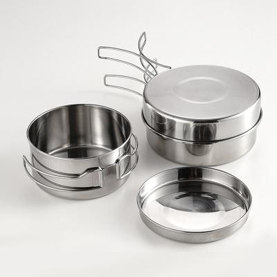 China Multifunction 4 Pieces Outdoor Cookware Set Stainless Steel Titanium Pots for sale