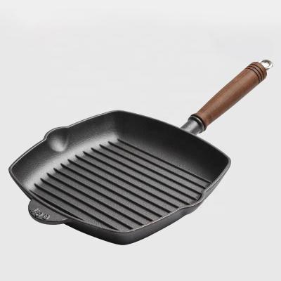 China Flat Bottom Stovetop Grill Pan Cast Iron Non Stick Frying Pans For Cooking for sale