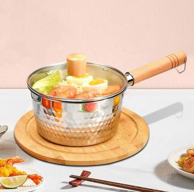 China Cookware Flat Bottom Small Pot 18 / 8 Stainless Steel Sauce Pan With Glass Lid for sale