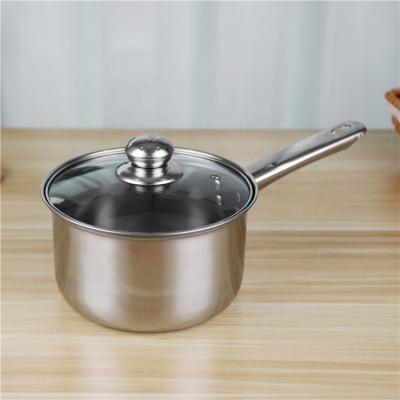 China 18cm Long handle stainless steel 410 milk pot cooking cookware with glass lid for sale