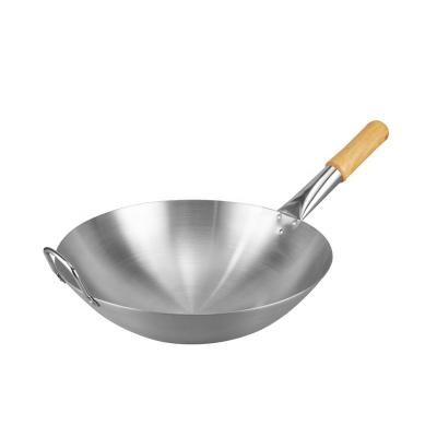 China Restaurant Hotel Steel Kitchen Wok Pan With Wooden Handle  Stainless Steel 201 Wok for sale