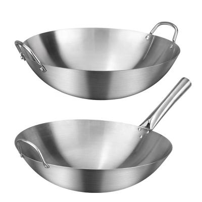 China Thickened Stainless Steel Non Stick Chinese Wok Double Ear Non Coating Round Bottom for sale