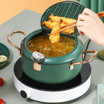 China Kitchen Green Deep Frying Pots Temperature Control Stainless Steel Cooking Pot for sale
