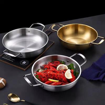 China High Quality Silver Stainless Steel Cooker Flat Bottom Cooking Fry Pot Mini Seafood Pot Paella Pans for sale