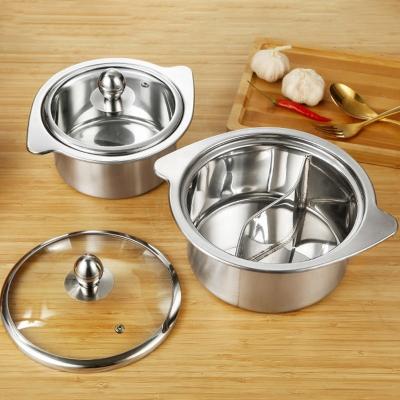 China New Design Silver Kitchen Small Stock Pot Stainless Steel Shabu Shabu Induction Hot Pot With SS Double Ear Handles for sale