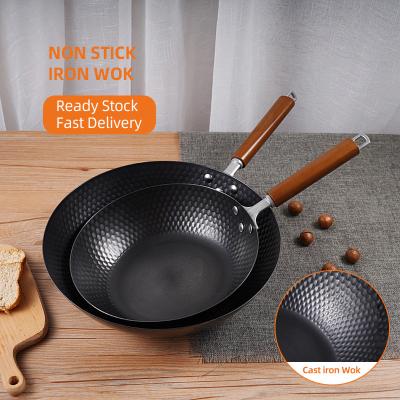 China Multi-Functional Induction Gas 30cm Chinese Wok Pan Non-stick Non Coating Non Stick Iron Cooker Wok for sale