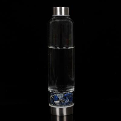China Wholesale 500ml Natural Gemstone Rose Crystal Water Bottle Stainless Steel Viable Healing Quartz Cap Glass for sale