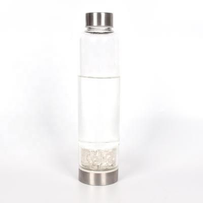 China Wholesale Viable Stainless Steel 500ml Cap Quartz Glass Healing Gemstone Natural Energy Crystal Water Bottle for sale