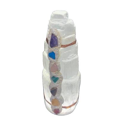 China Natural Stone Seven Chakra Plaster Lamp Selenite Lamp Tower Healing Gemstone Crystals From Europe for sale