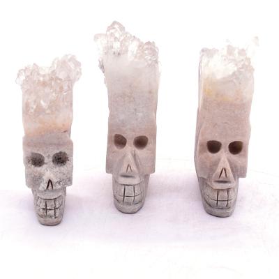 Китай Natural White Crystal Skulls Carving Crafts Hand Engraving from India Reiki Quartz Life продается
