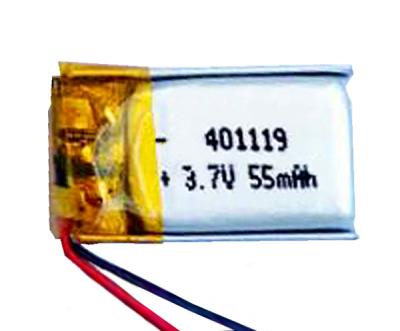 Chine Lithium rechargeable Ion Battery Emergency Light de polymère 401119 55mAh 3.7Volt à vendre