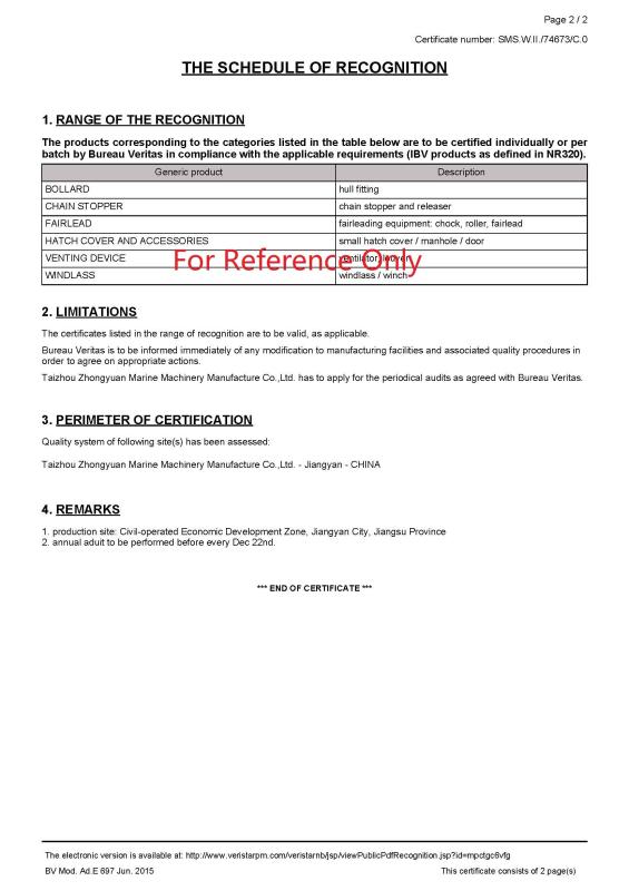 BV works approval certificate 2 - Zhongyuan Ship Machinery Manufacture (Group) Co., Ltd
