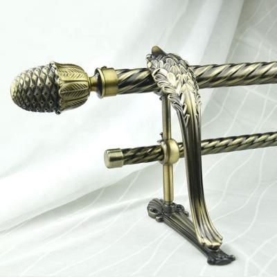 China Window Twisted Wrought Iron Curtain Pole Short Brass Double Curtain Rods for sale