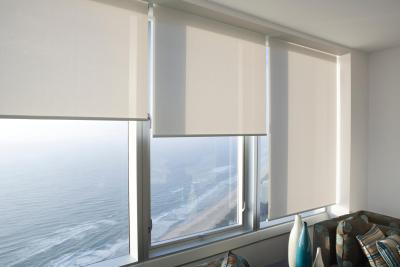 China Beige 100% Polyester Foam Coated Roller Window Blinds For Offices en venta