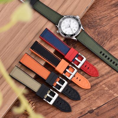 China JUELONG FKM Rubber Sailcloth Hybrid Watch Band 20mm 22mm for sale
