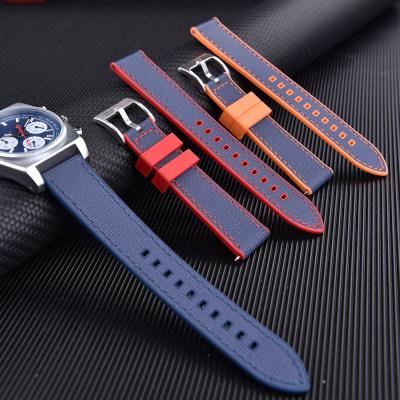 China JUELONG FKM Rubber Saffiano Hybrid Watch Band 20mm 22mm for sale