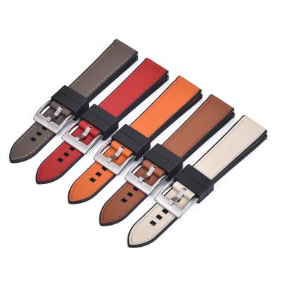 China JUELONG New Hybrid FKM Watch Strap Quick Release NAPPA Cow Leather Rubber Watch Band 20mm 22mm for sale