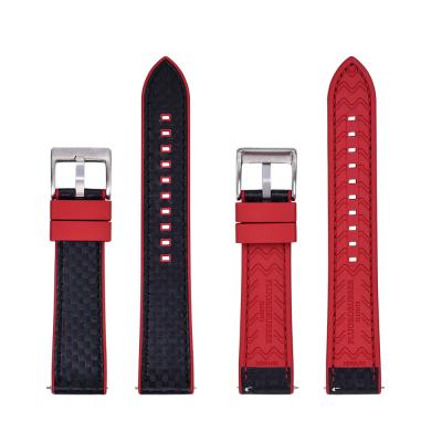 China JUELONG Performance Leather Rubber Hybrid Strap Quick Release FKM Carbon Fiber Real Leather Watch Band for sale