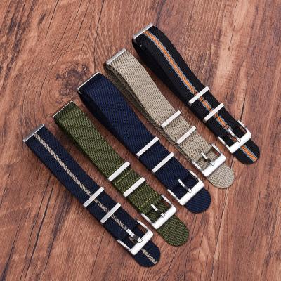 China JUELONG Custom Logo Woven Twill Watch Strap Nylon Striped Watch Band 20mm 22mm for sale