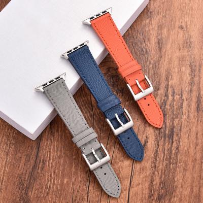 China JUELONG Slim Top Grain Saffiano Leather Watch Band 41mm 45mm Watch Straps for Apple Watch Smart Watches for sale