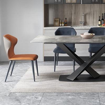 China Grey White Cappellini Firm Steel Marble Dining Table Set For 6 for sale