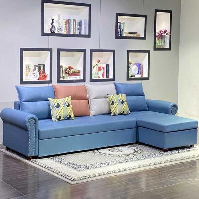 China 1.9m Blue Sectional Functional Sofa Bed With Chaise Fabric Cover for sale