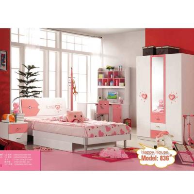 China MDF PU Glass Pink Princess Solid Wood Bed With Drawers Bed Set for sale