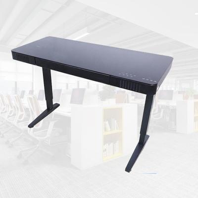 China Tempered Glass Electric Lift Top Multi Functional Desk With Audio for sale