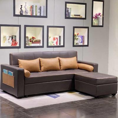 China Cappellini Sectional Wood PU Solid Wood Sofa Bed With Chaise 2.2m for sale
