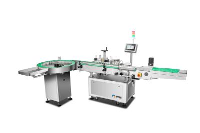 China 220V Automatic Vertical Round Glass Bottle Labeling Machine With Bottle Unscrambler for sale