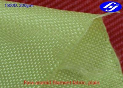 China Hybrides Gewebe 1500D 200GSM gelber Kohlenstoff Aramid Plain ballistisches Kevlar-Gewebe zu verkaufen