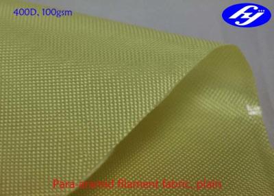 China 400D amarillean la tela 100GSM que teje llano de la fibra de Kevlar Aramid para las tiendas militares en venta