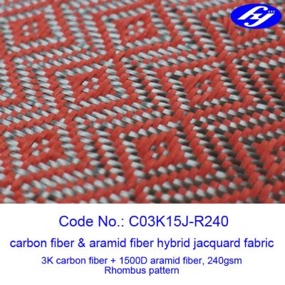 China Fibra de carbono negra/roja de la tela de Aramid del carbono del Rhombus del telar jacquar de Kevlar en venta