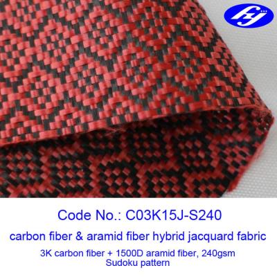 China High Tensile Red Carbon Fiber Kevlar Fabric With Jacquard Sudoku Pattern for sale