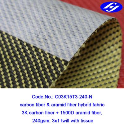 Chine tissu 240GSM de fibre d'Aramid du sergé 3x1 avec l'anti doublure de dispersion à vendre