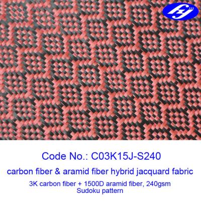 China Jacquard Sudoku Pattern Red Carbon Fiber Fabric With Low Flammability for sale