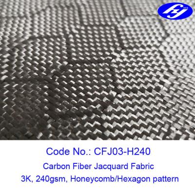 China Honeycomb / Hexagon Pattern 3K Carbon Black Fiber Jacquard Fabric for sale